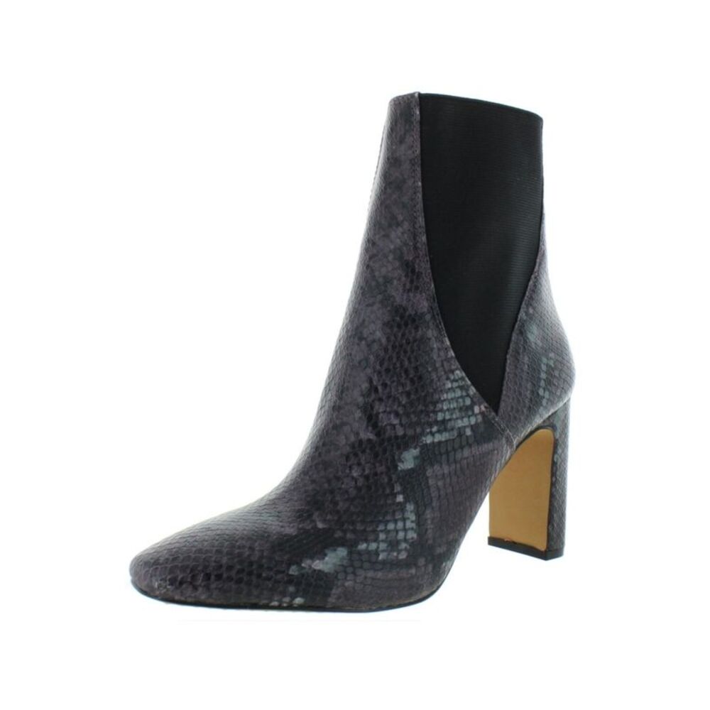 VINCE CAMUTO Womens Burgundy Snake Print Seeana Toe Block Heel Leather Booties 6
